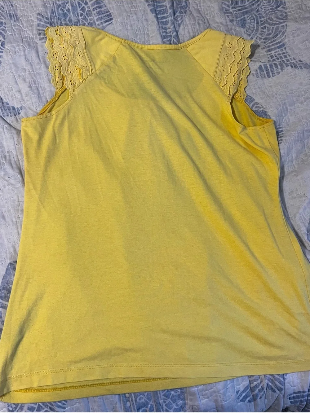 Allyson Whitmore Yellow Lace Cap Sleeve Tank Top